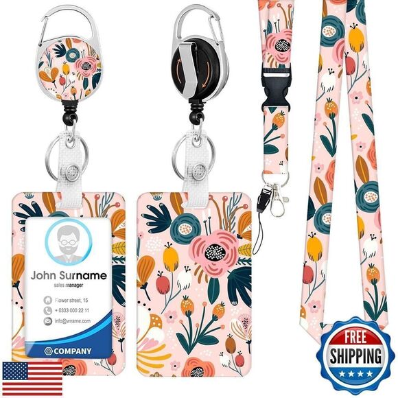 ID Badge Holder with Lanyard, Retractable Badge Reel - Picture 1 of 5